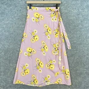 Madewell NWT Wrap Midi Skirt Size 6 Pink Yellow Dutch Dandelions Floral Delicate